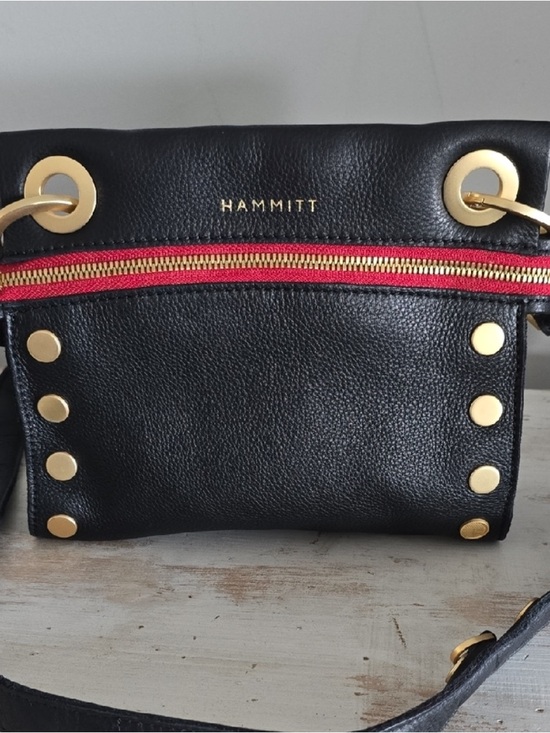 Hammitt Handbags - Hammitt Tony Signature Small Black/Brushed Gold Red Zipper